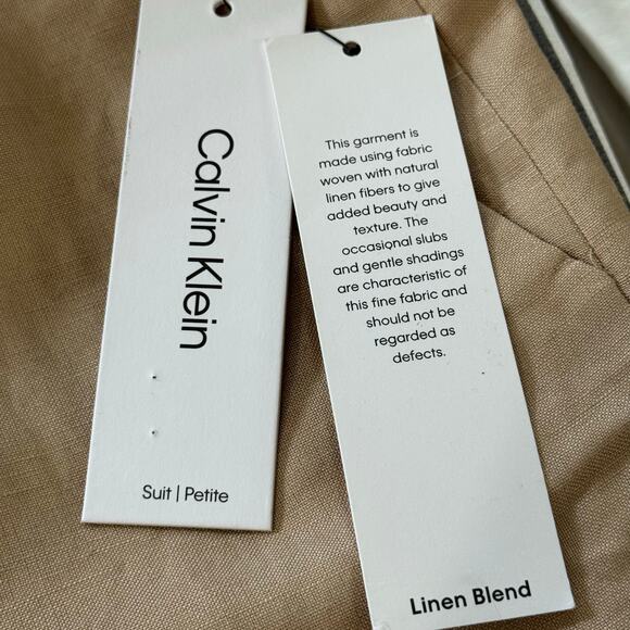 CALVIN KLEIN LINEN FLAT FRONT STRAIGHT LEG TROUSERS IN TAN NWT WOMEN'S SIZE 14P - Picture 13 of 16
